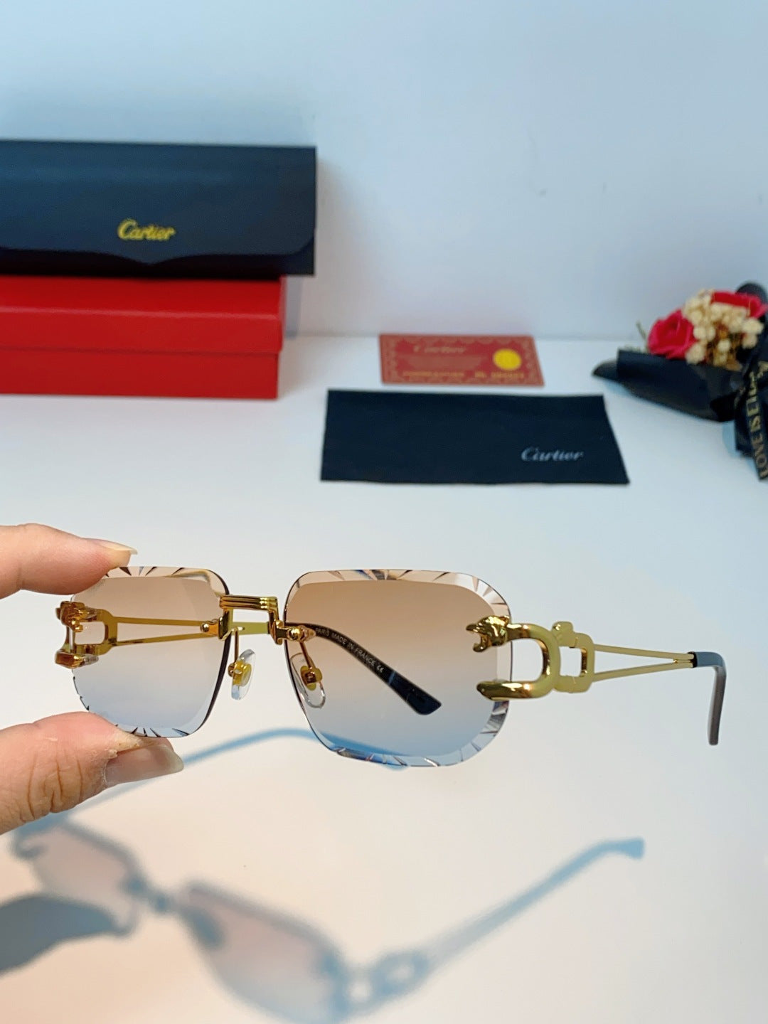 Cartier Square Orange Lens Sunglasses for Men & Women - 465751 - detail image 5