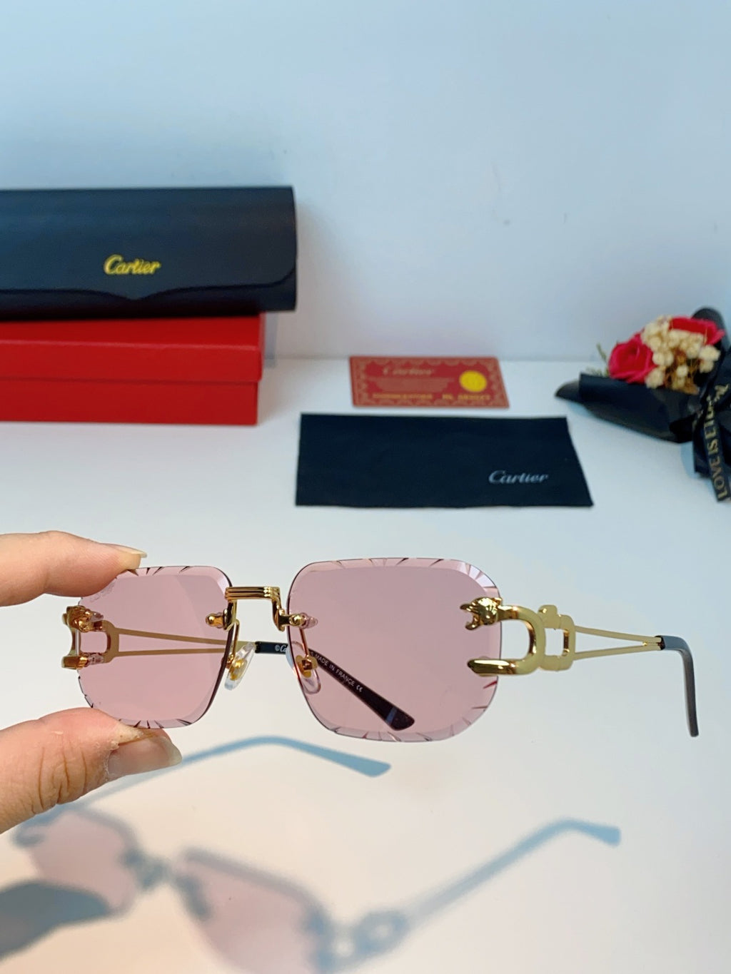 Cartier Square Red Lens Sunglasses for Men & Women - 465752 - detail image 5