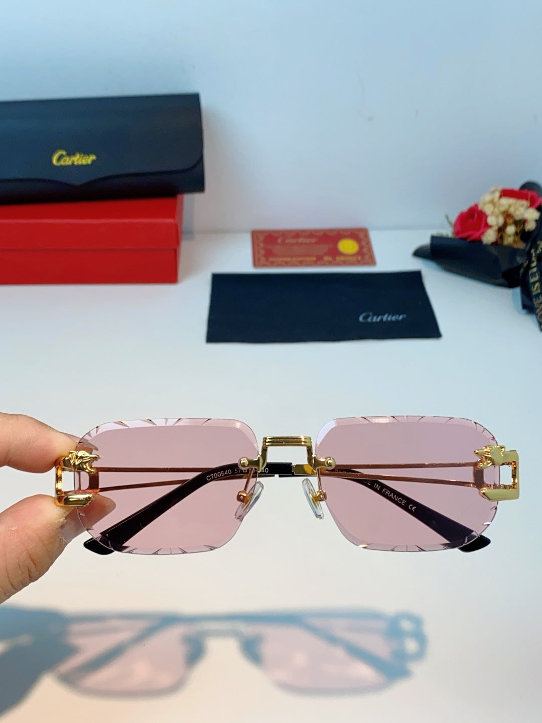 Cartier Square Red Lens Sunglasses for Men & Women - 465752 - detail image 3