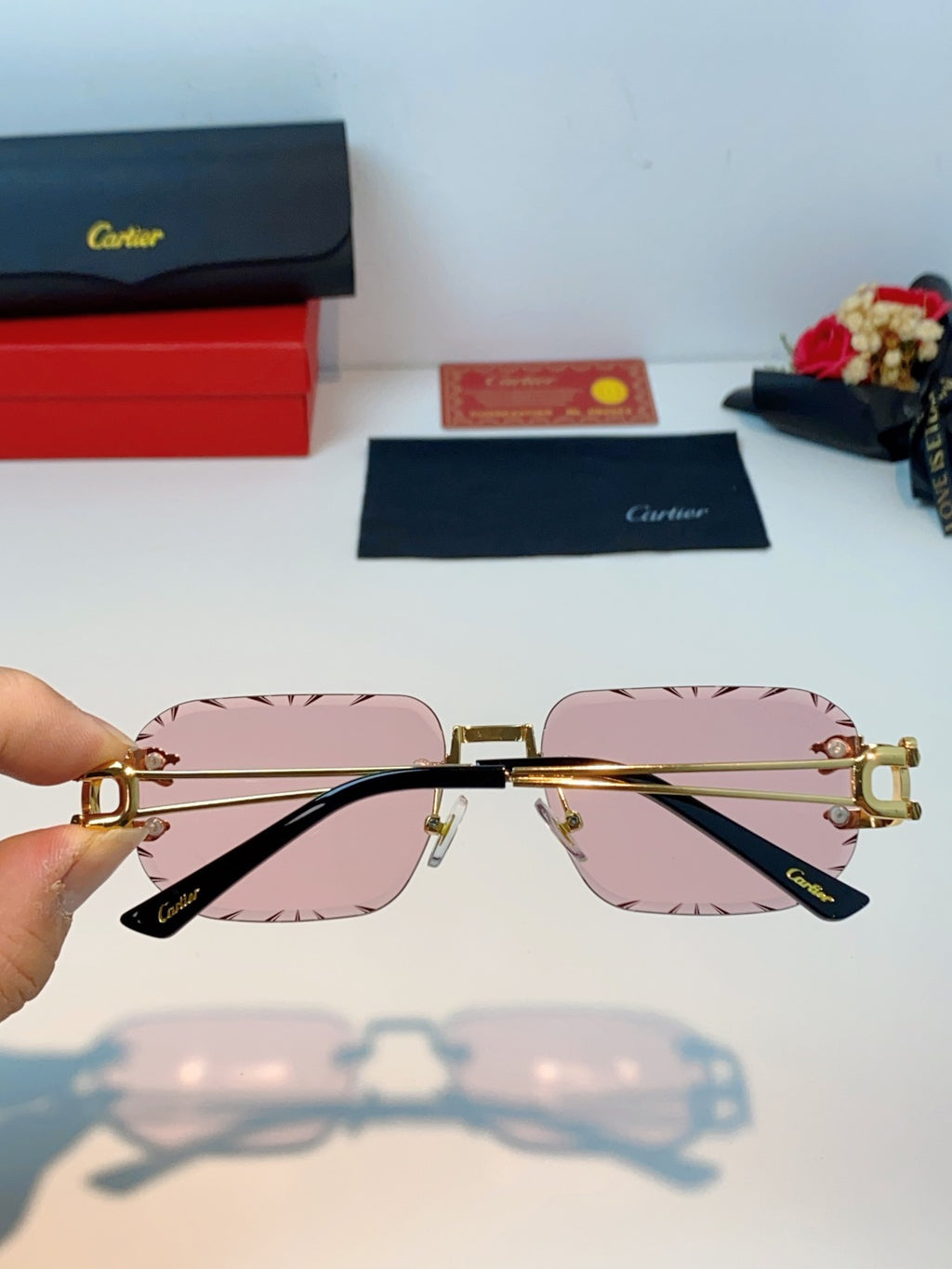 Cartier Square Red Lens Sunglasses for Men & Women - 465752 - detail image 4