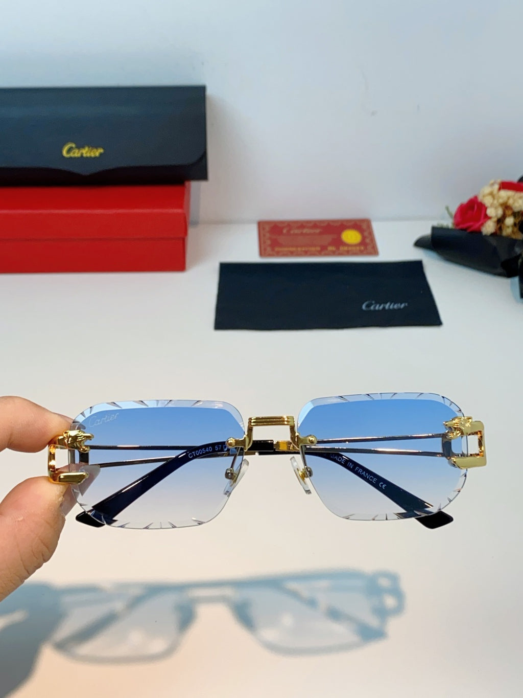 Cartier Square Blue Lens Sunglasses for Men & Women - 465753 - detail image 4