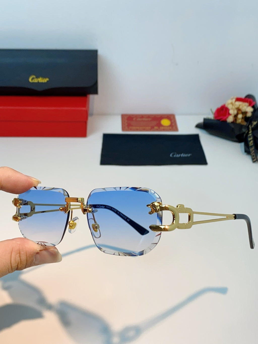 Cartier Square Blue Lens Sunglasses for Men & Women - 465753 - detail image 6