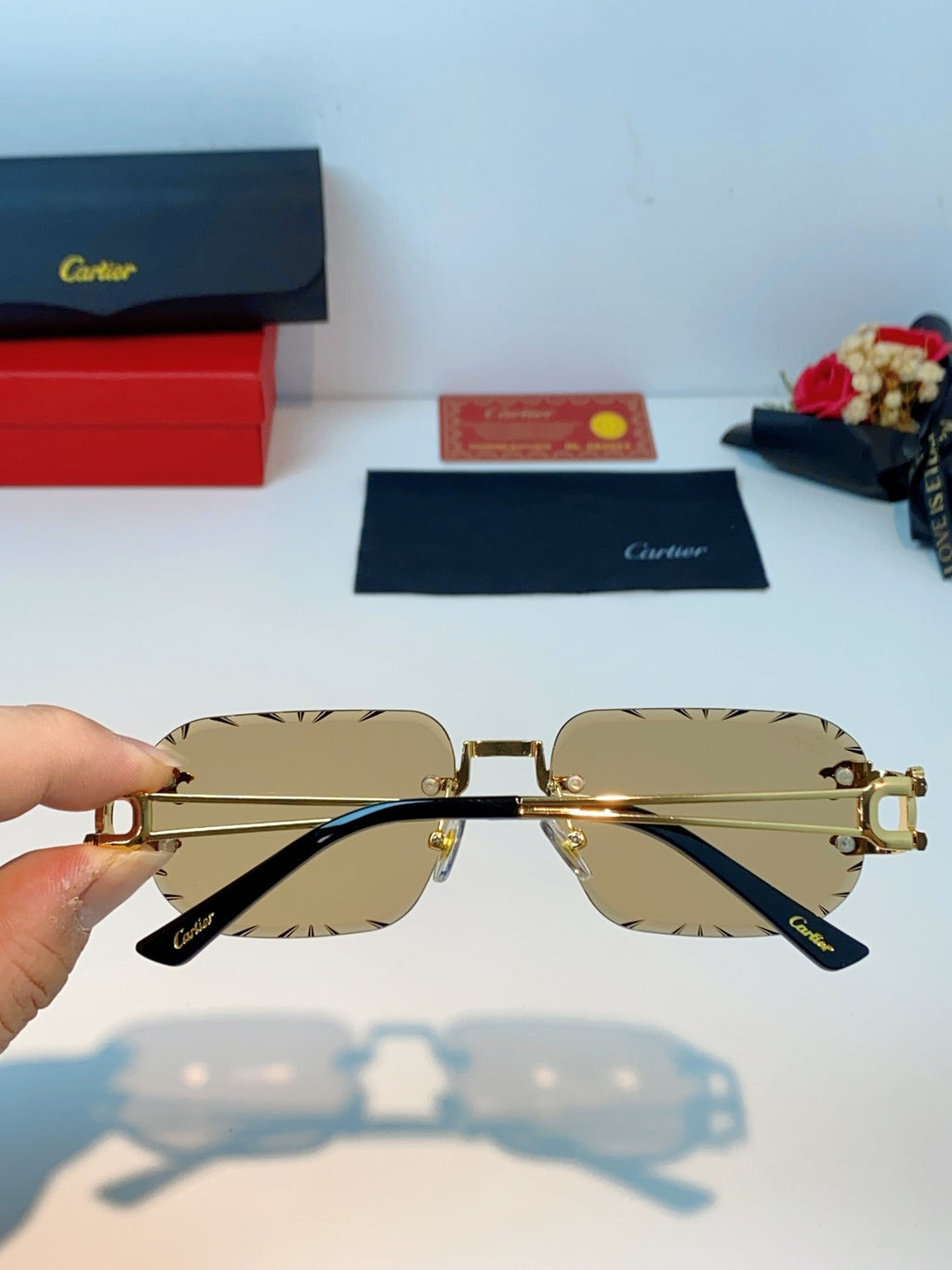 Cartier Square Orange Lens Sunglasses for Men & Women - detail image 5