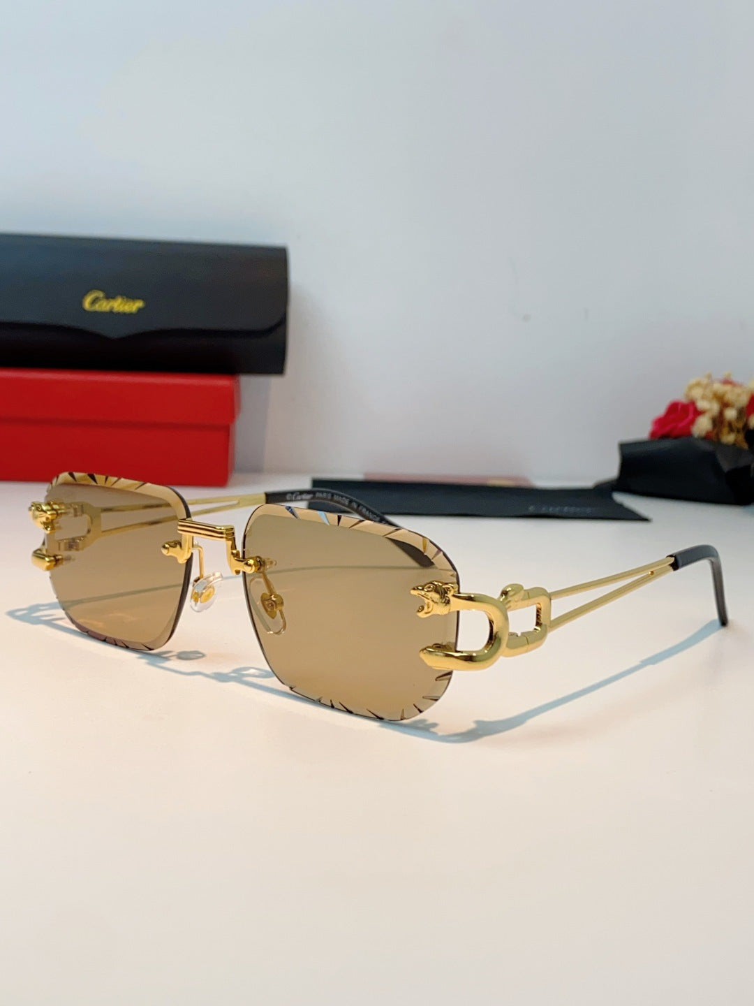 Cartier Square Orange Lens Sunglasses for Men & Women