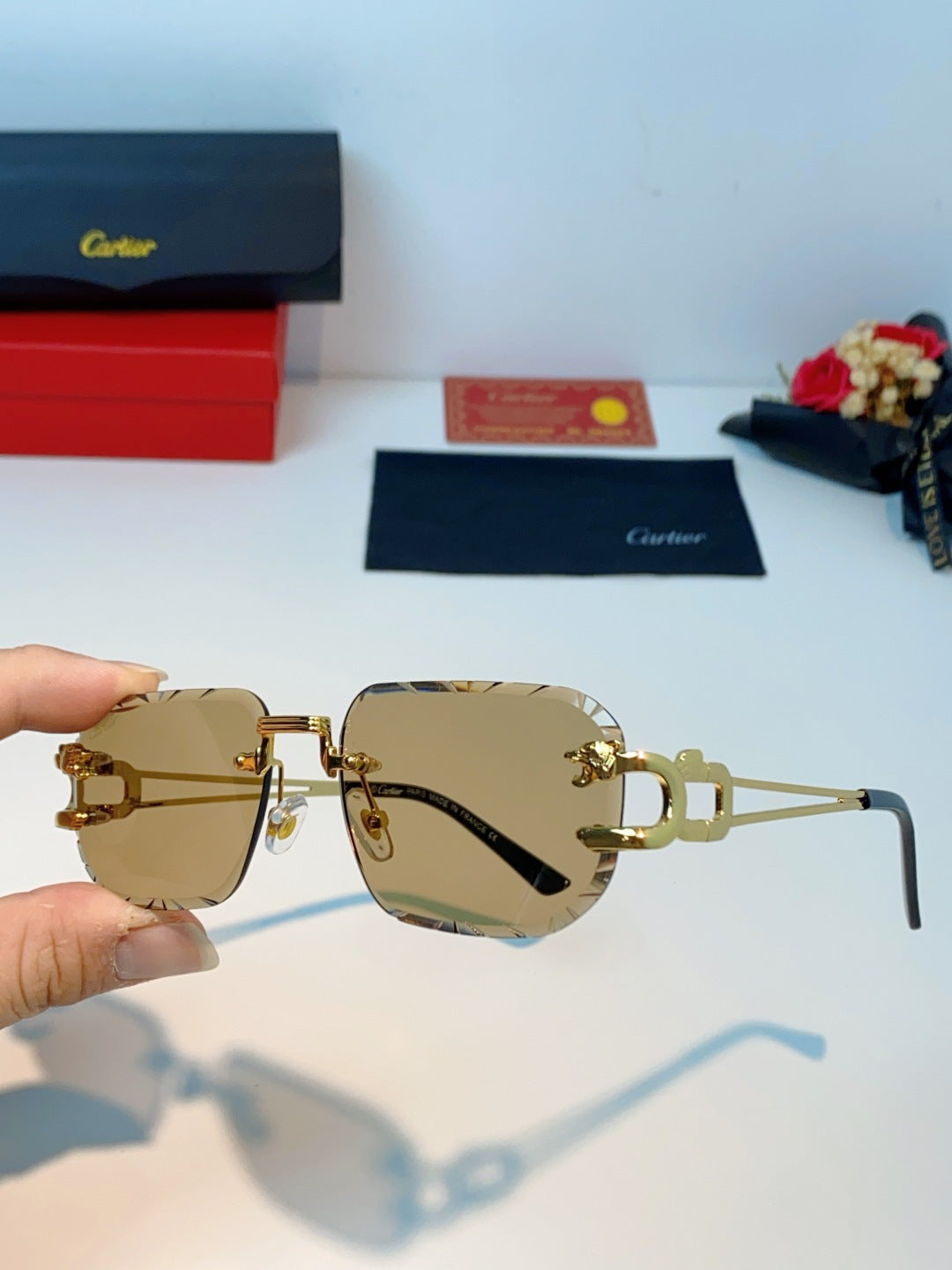 Cartier Square Orange Lens Sunglasses for Men & Women - detail image 6