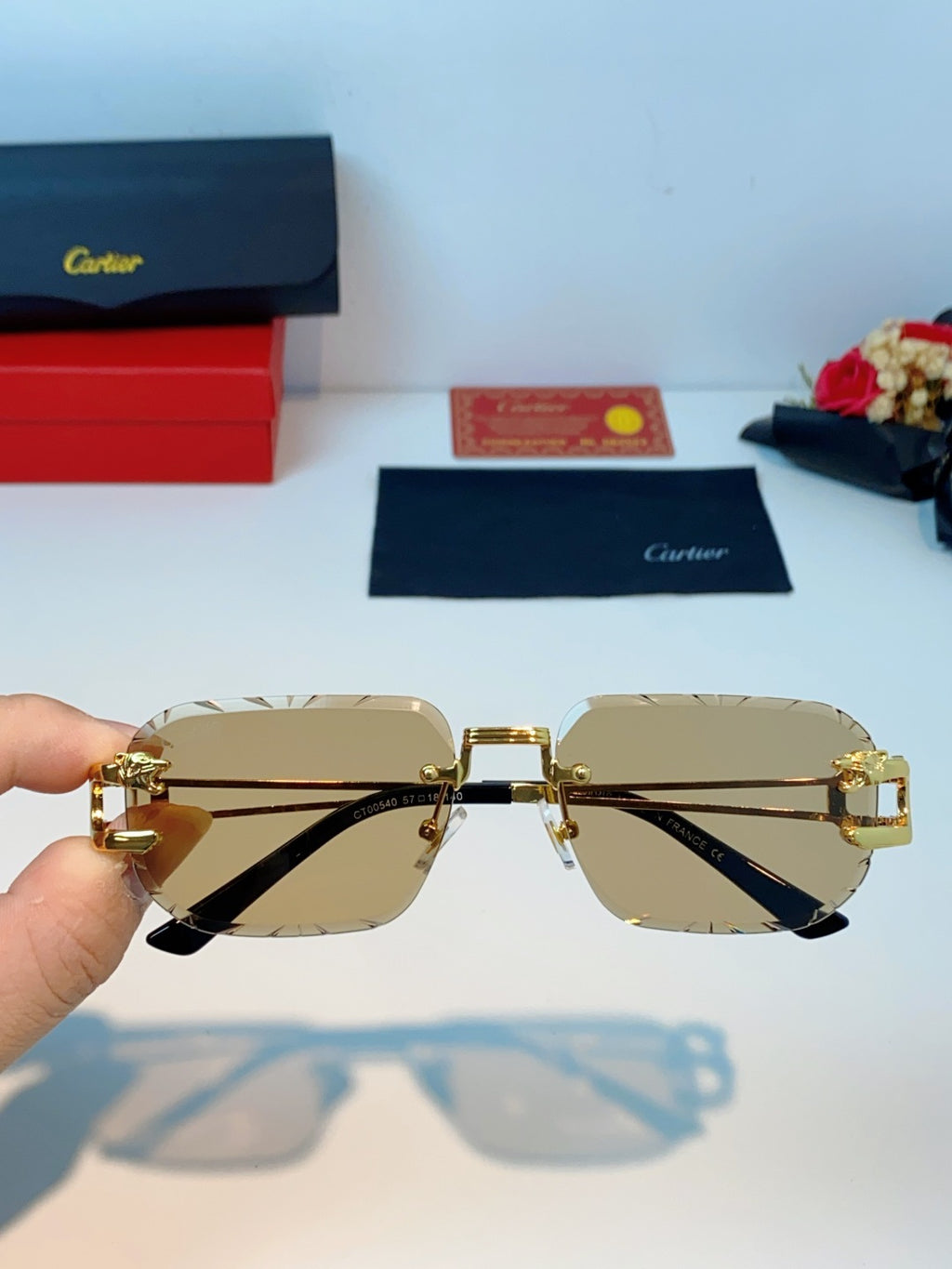 Cartier Square Orange Lens Sunglasses for Men & Women - detail image 4