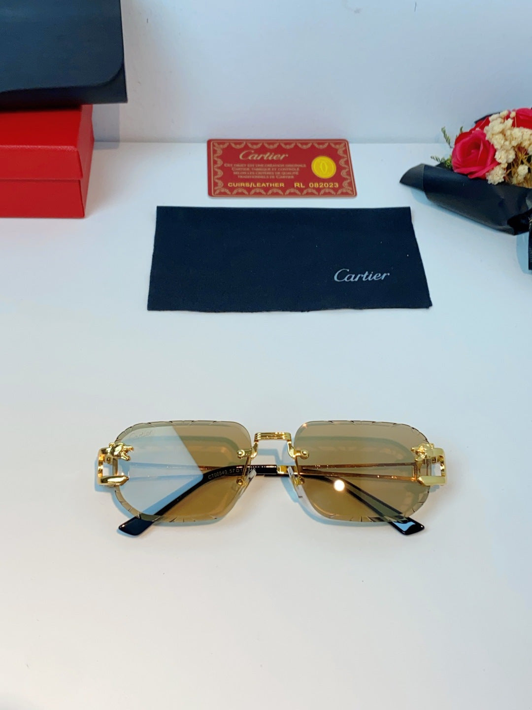 Cartier Square Orange Lens Sunglasses for Men & Women - detail image 9