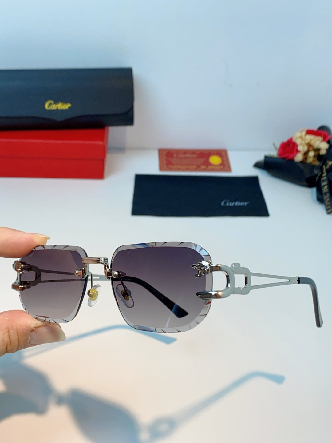 Cartier Square Gray Lens Sunglasses for Men & Women - detail image 6