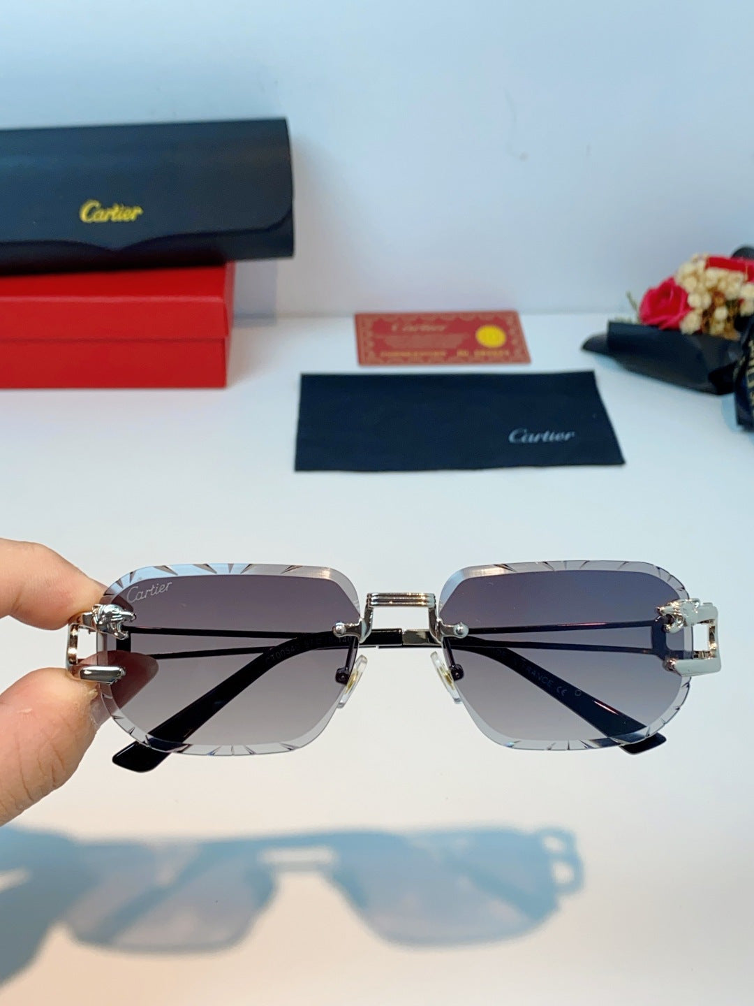 Cartier Square Gray Lens Sunglasses for Men & Women - detail image 4
