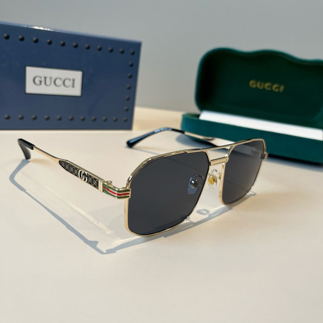 Gucci Metal Aviator Black Lens Sunglasses for Men & Women - 486342