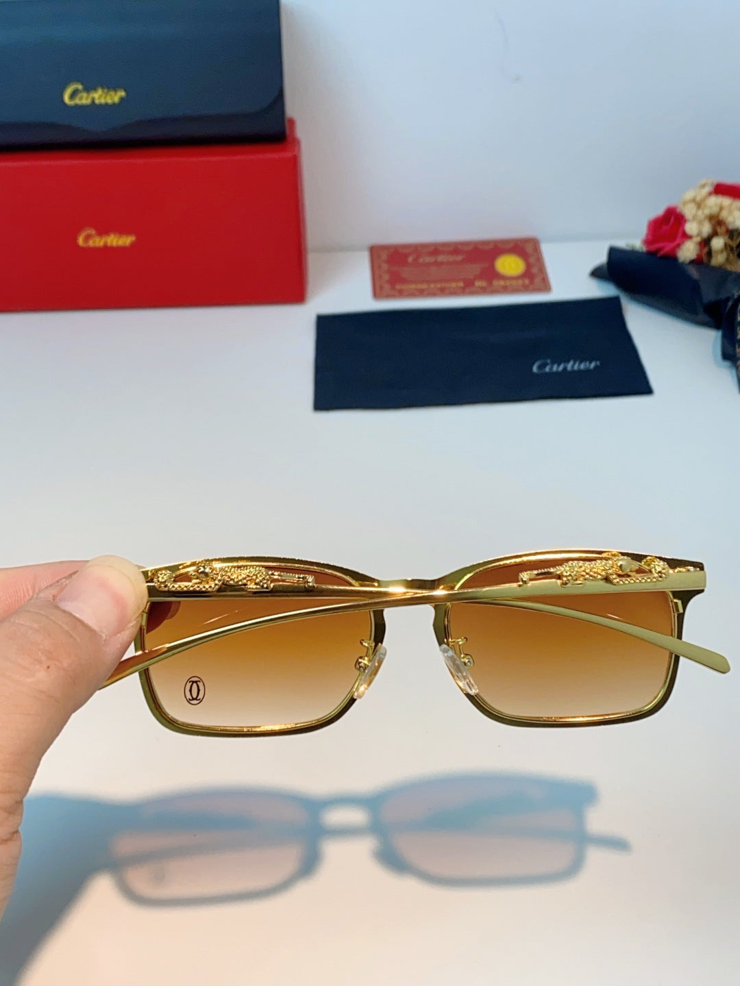 Cartier Blue-Light Square Orange Lens Sunglasses for Men & Women - 493660 - detail image 5