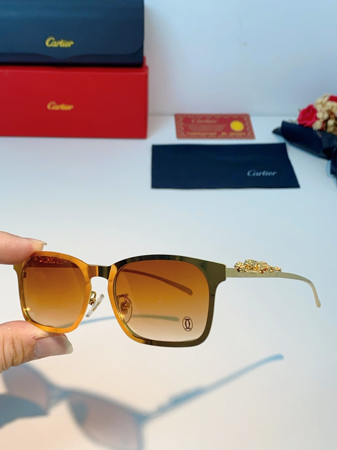 Cartier Blue-Light Square Orange Lens Sunglasses for Men & Women - 493660 - detail image 6