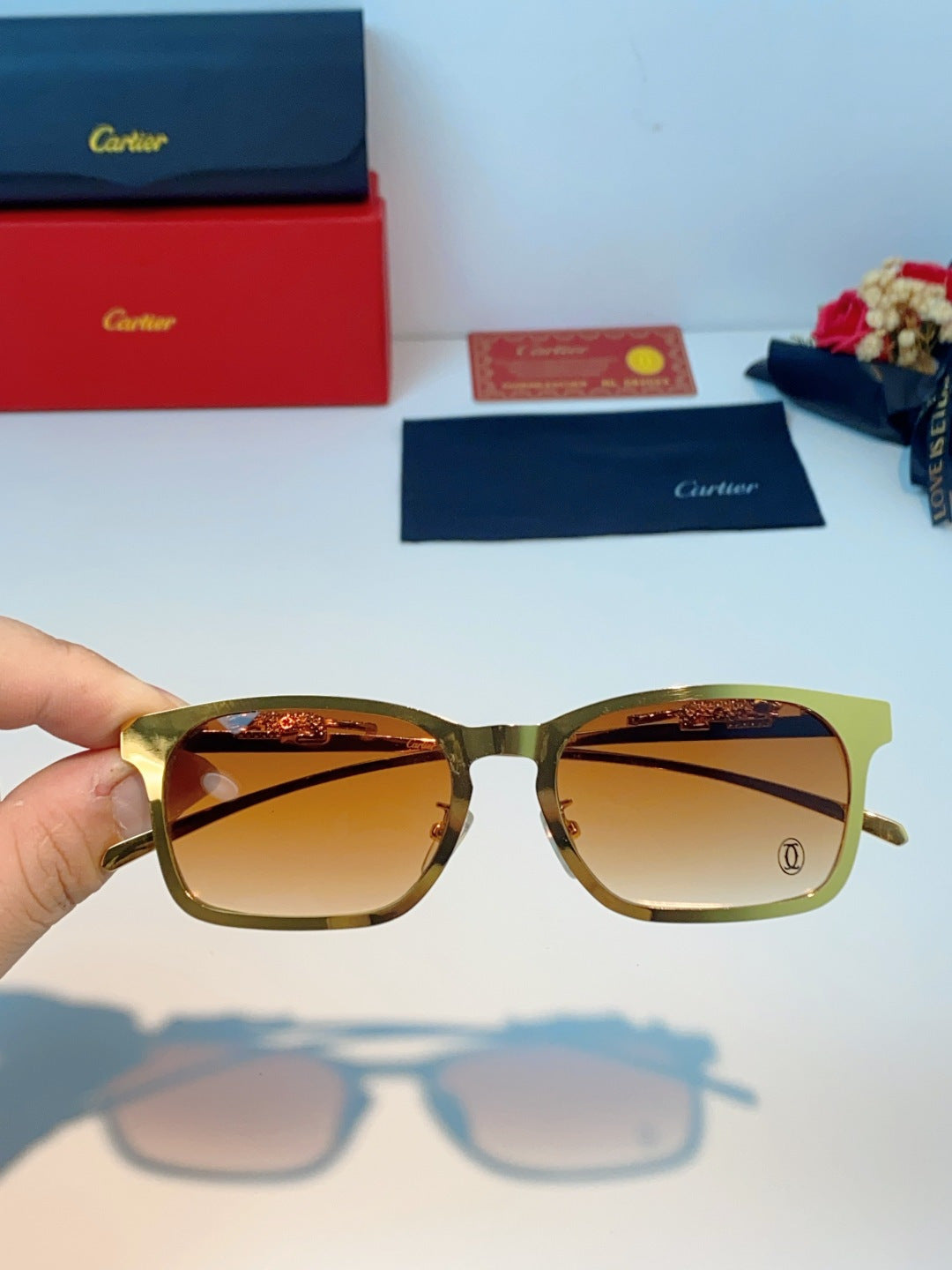 Cartier Blue-Light Square Orange Lens Sunglasses for Men & Women - 493660 - detail image 4