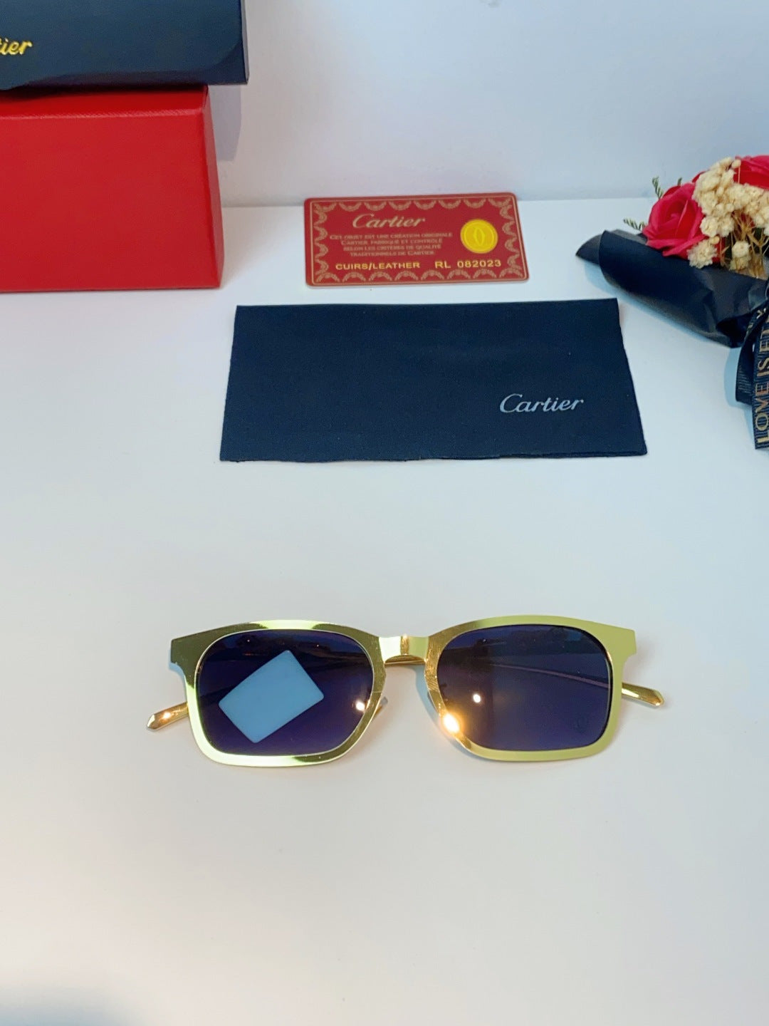Cartier Blue-Light Square Brown Lens Sunglasses for Men & Women - detail image 10