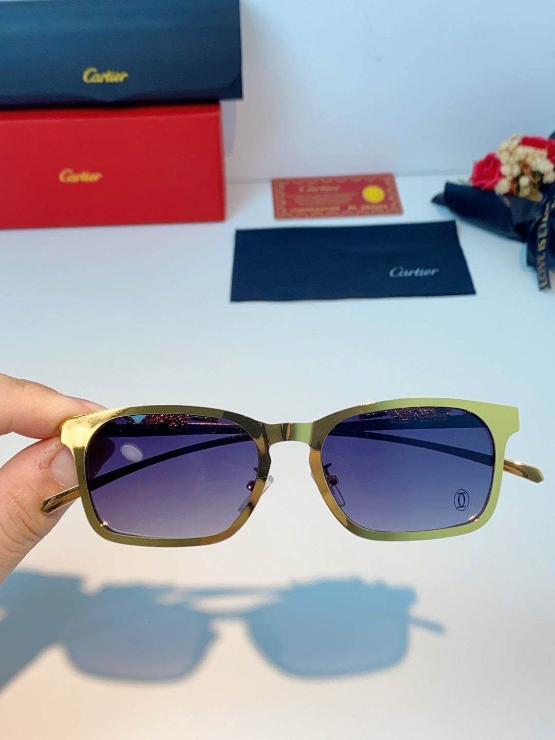 Cartier Blue-Light Square Brown Lens Sunglasses for Men & Women - detail image 4