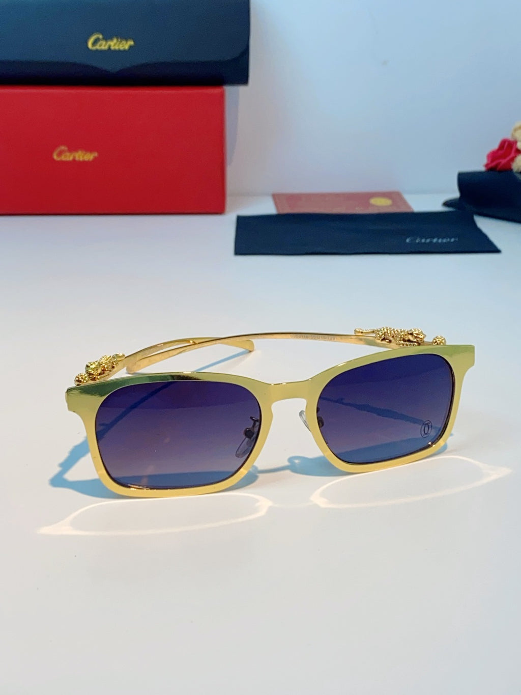 Cartier Blue-Light Square Brown Lens Sunglasses for Men & Women - detail image 2