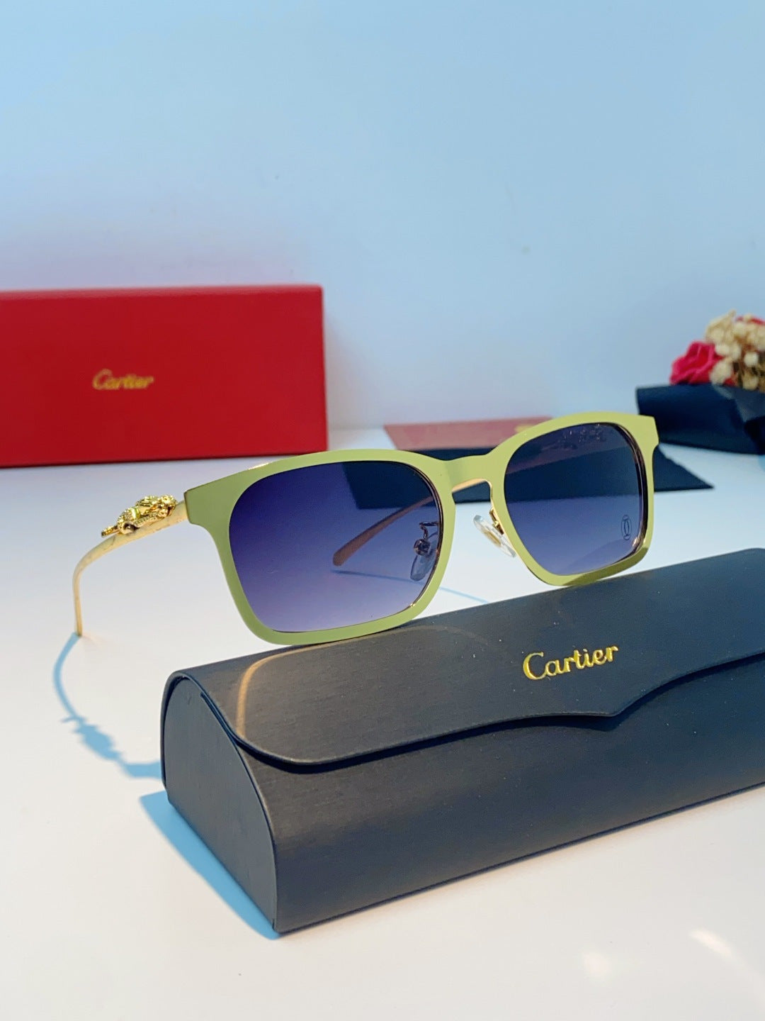 Cartier Blue-Light Square Brown Lens Sunglasses for Men & Women - detail image 11