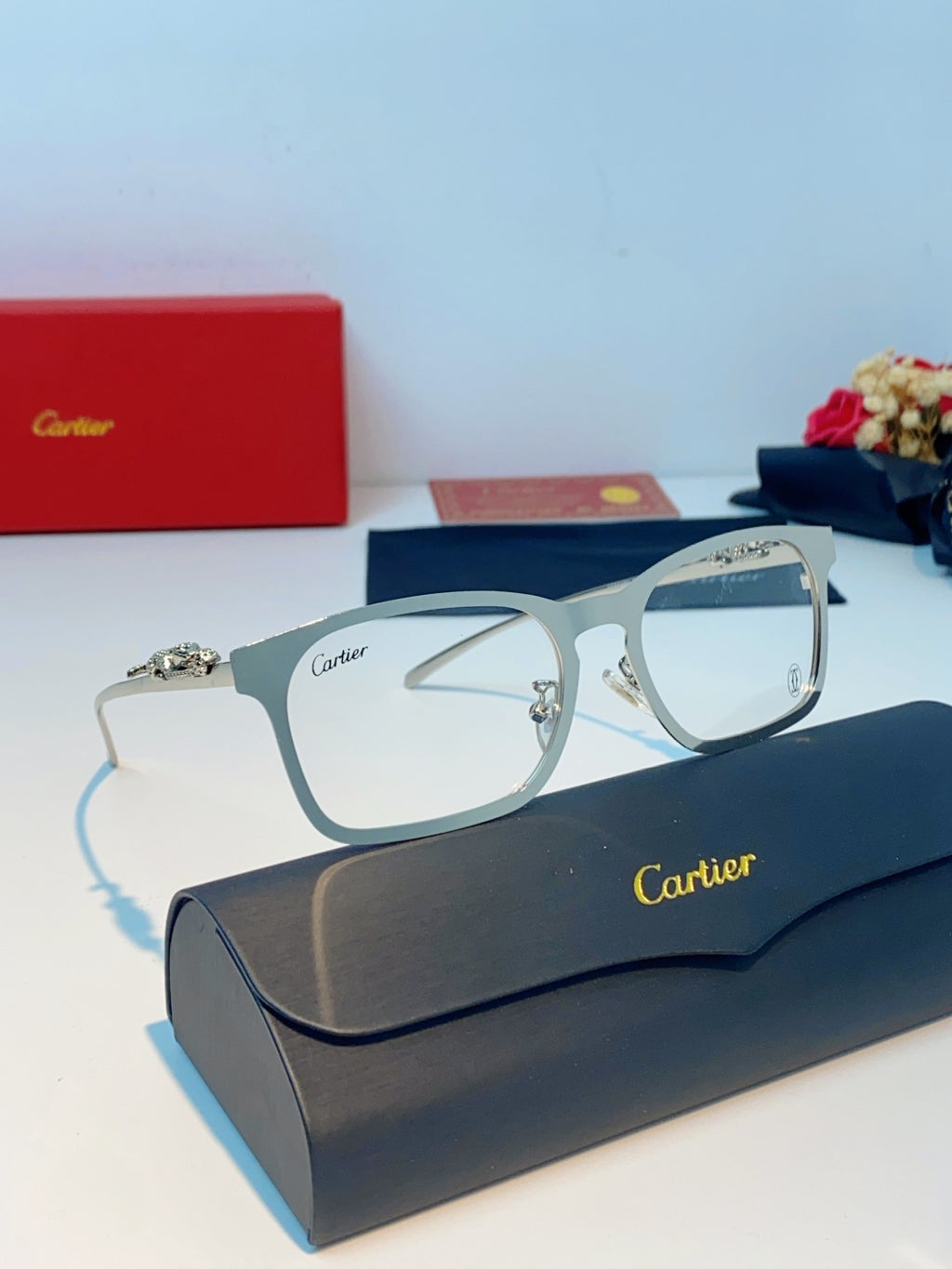 Cartier Blue-Light Square Silver Lens Sunglasses for Men & Women - detail image 11