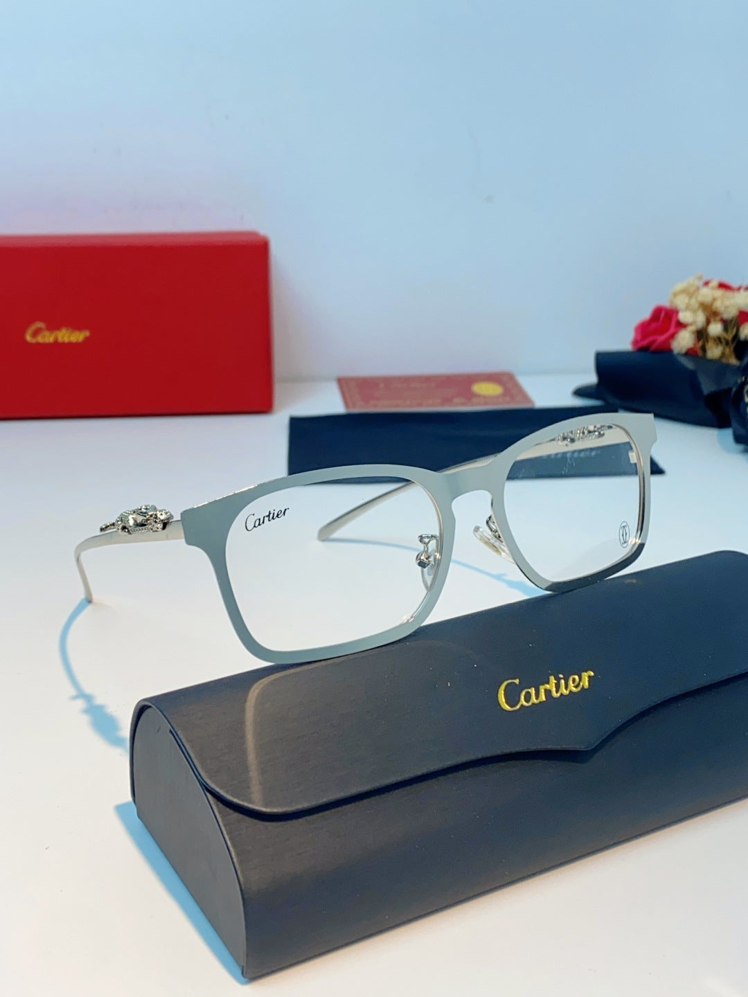 Cartier Blue-Light Square Silver Lens Sunglasses for Men & Women - detail image 11