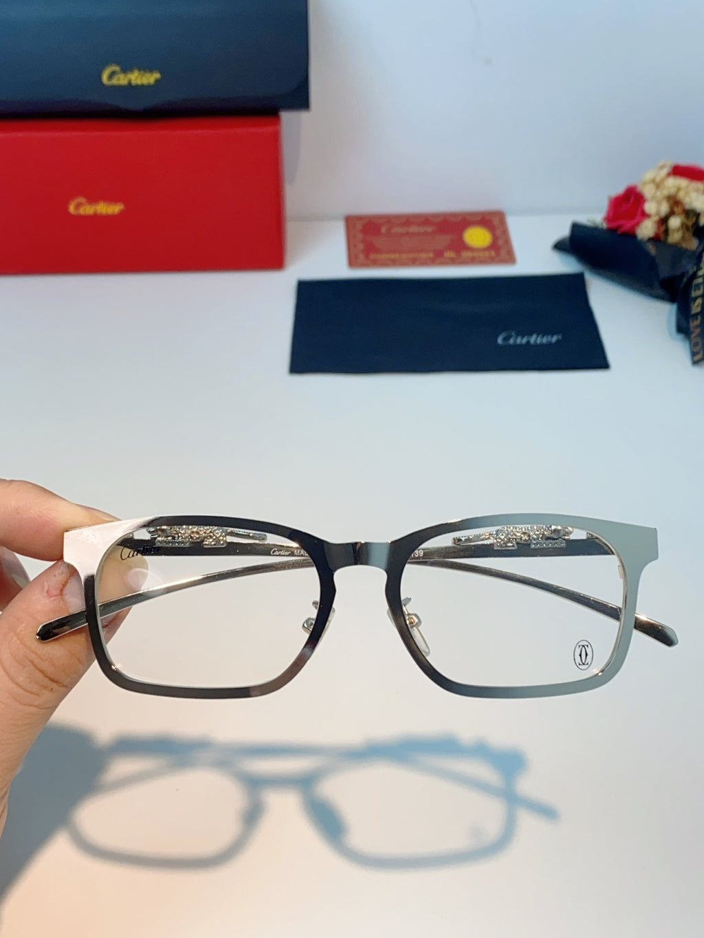 Cartier Blue-Light Square Silver Lens Sunglasses for Men & Women - detail image 4
