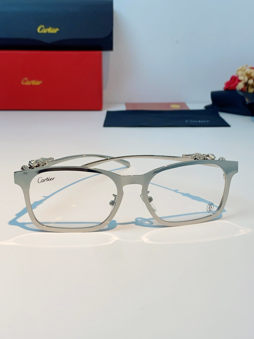 Cartier Blue-Light Square Silver Lens Sunglasses for Men & Women - detail image 2