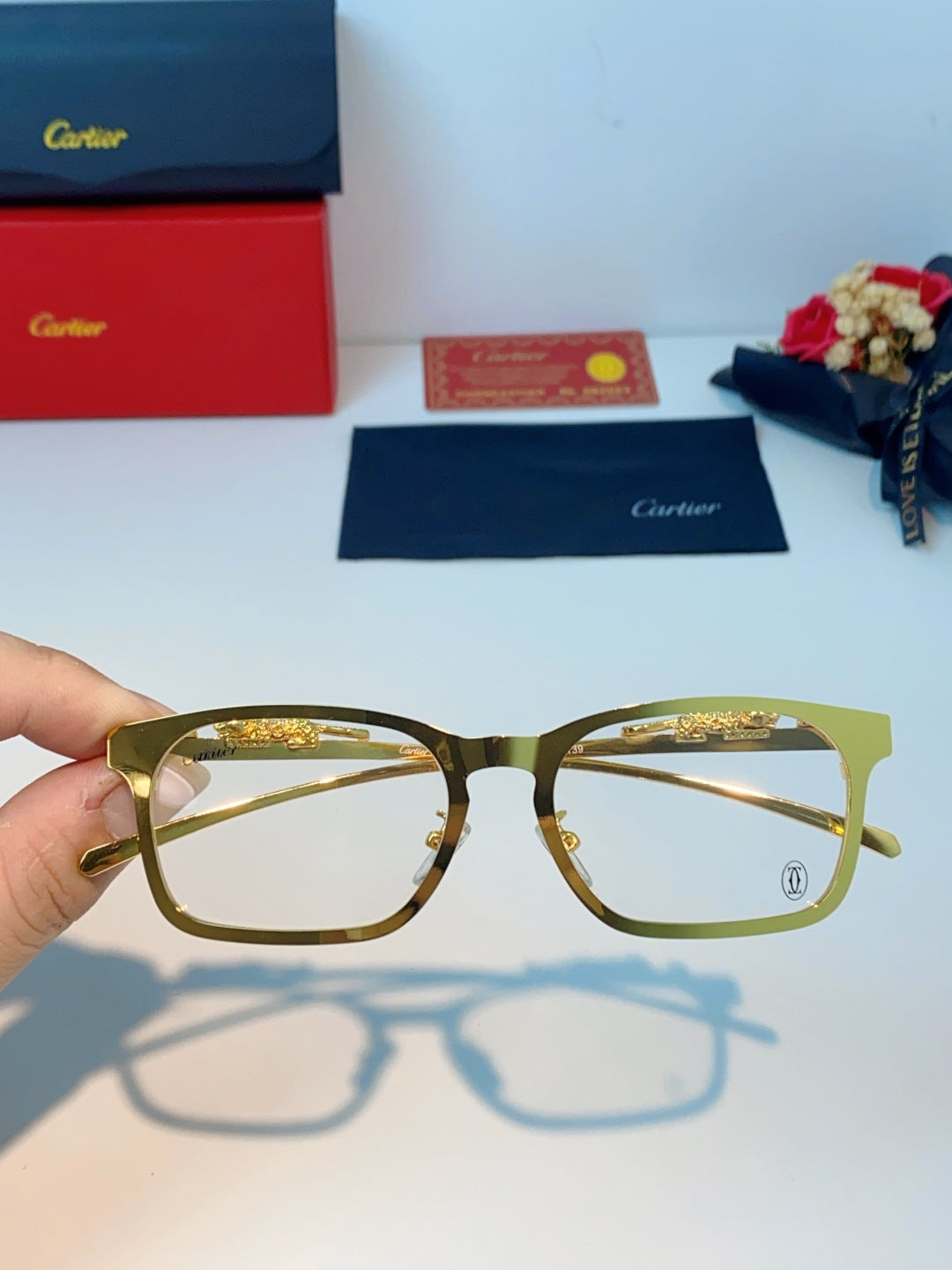 Cartier Blue-Light Square Orange Lens Sunglasses for Men & Women - detail image 4