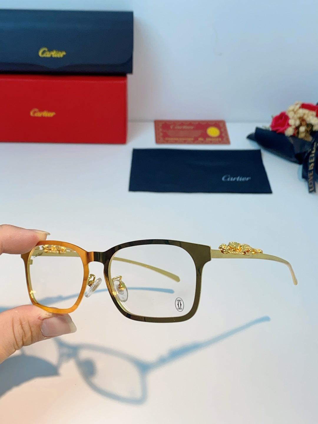 Cartier Blue-Light Square Orange Lens Sunglasses for Men & Women - detail image 6