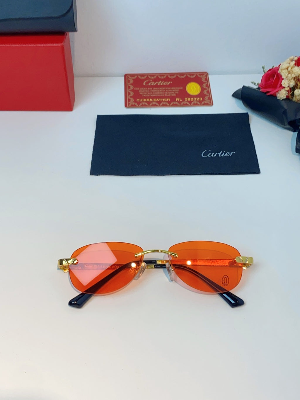 Cartier Lightweight Rimless Orange Lens Sunglasses for Men & Women - detail image 9