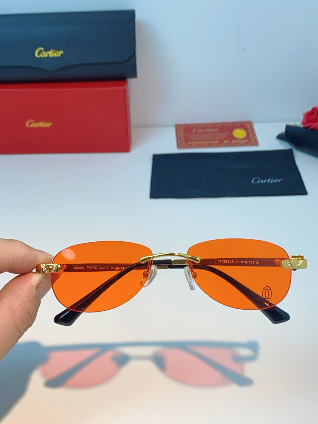 Cartier Lightweight Rimless Orange Lens Sunglasses for Men & Women - detail image 4
