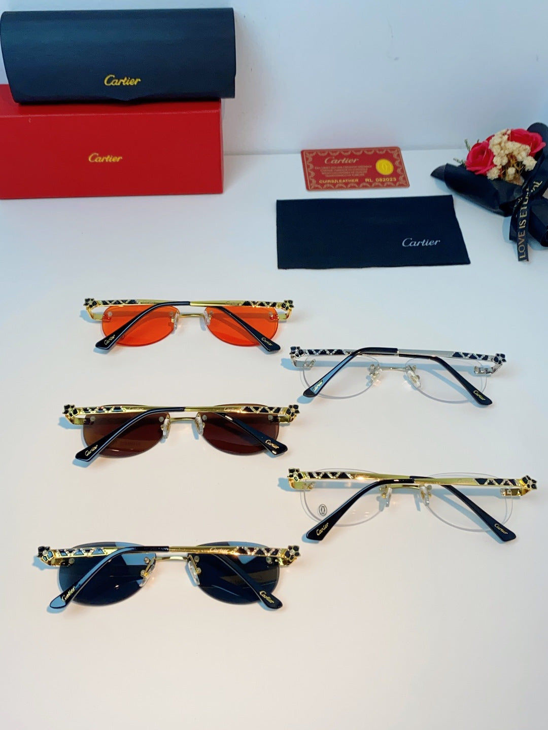Cartier Lightweight Rimless Brown Lens Sunglasses for Men & Women - detail image 11