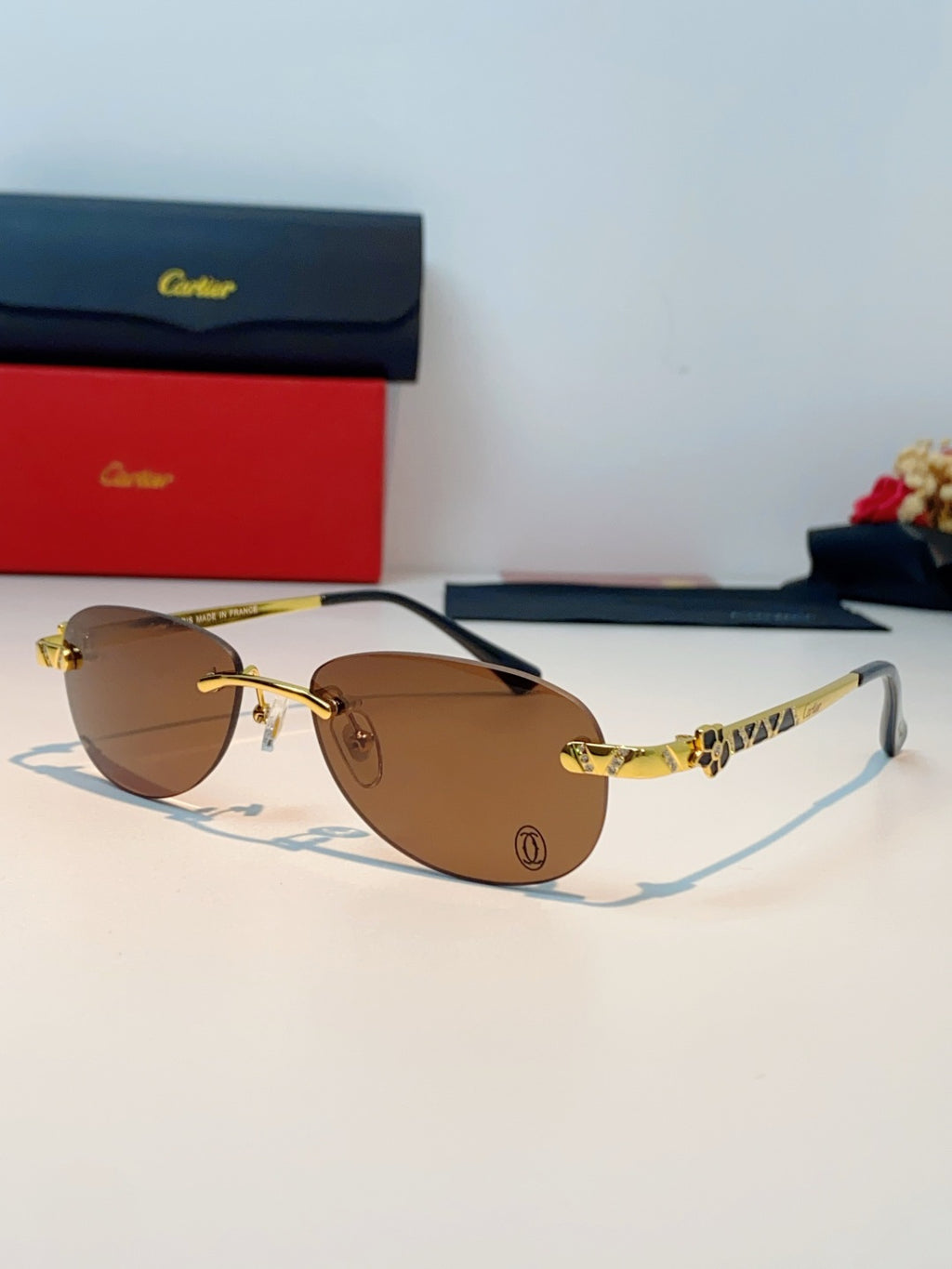 Cartier Lightweight Rimless Brown Lens Sunglasses for Men & Women