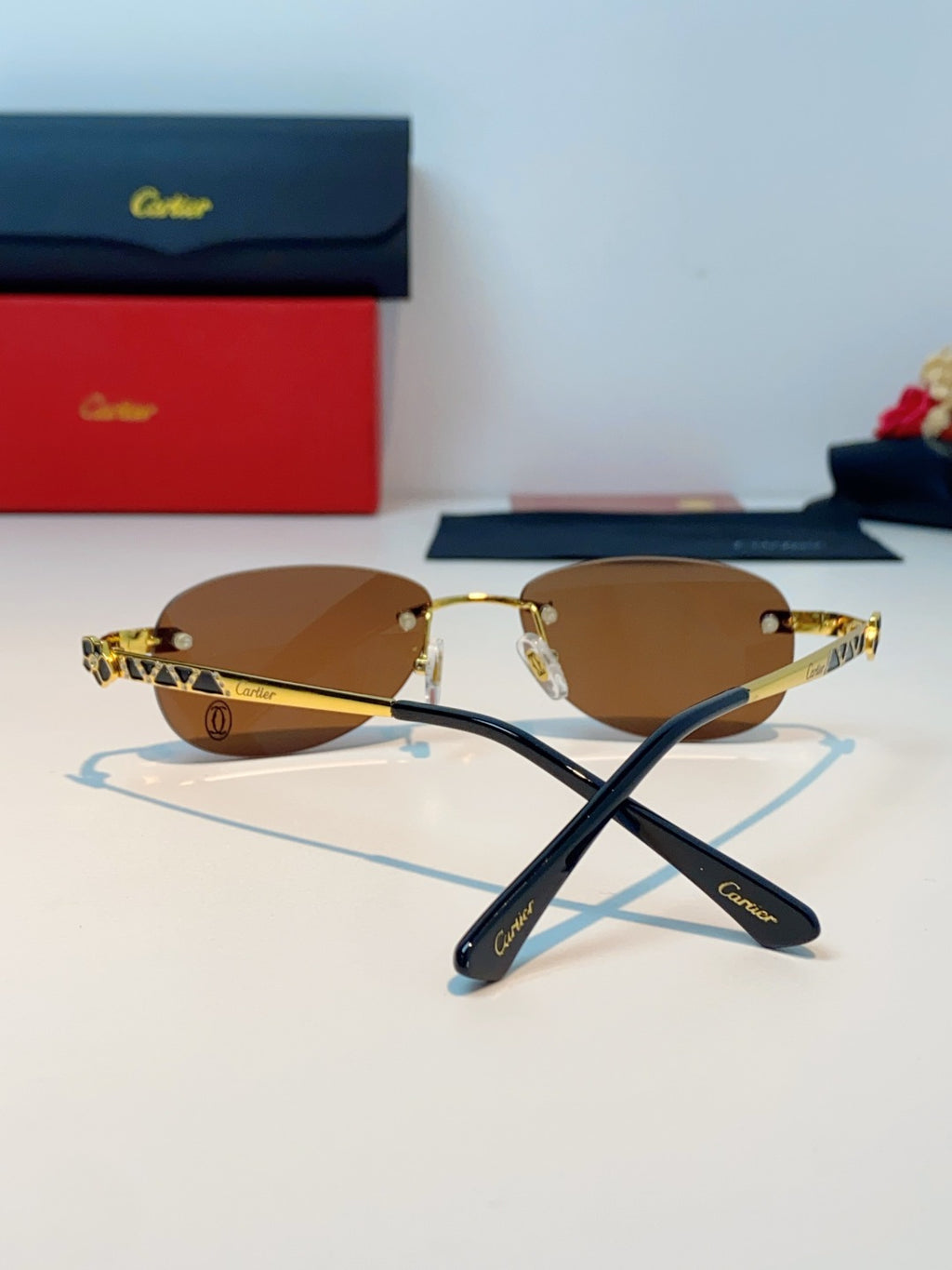 Cartier Lightweight Rimless Brown Lens Sunglasses for Men & Women - detail image 3