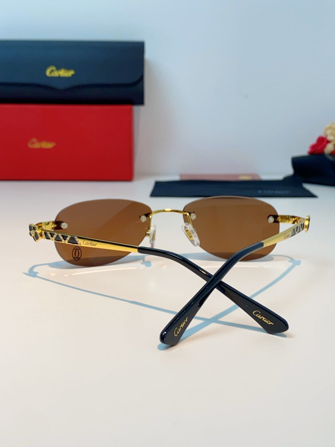Cartier Lightweight Rimless Brown Lens Sunglasses for Men & Women - detail image 3