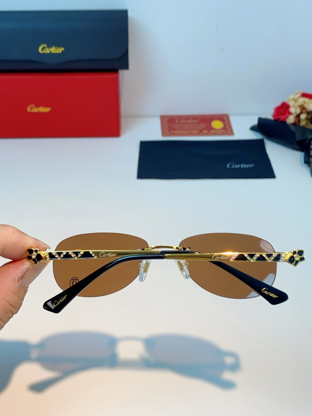 Cartier Lightweight Rimless Brown Lens Sunglasses for Men & Women - detail image 5