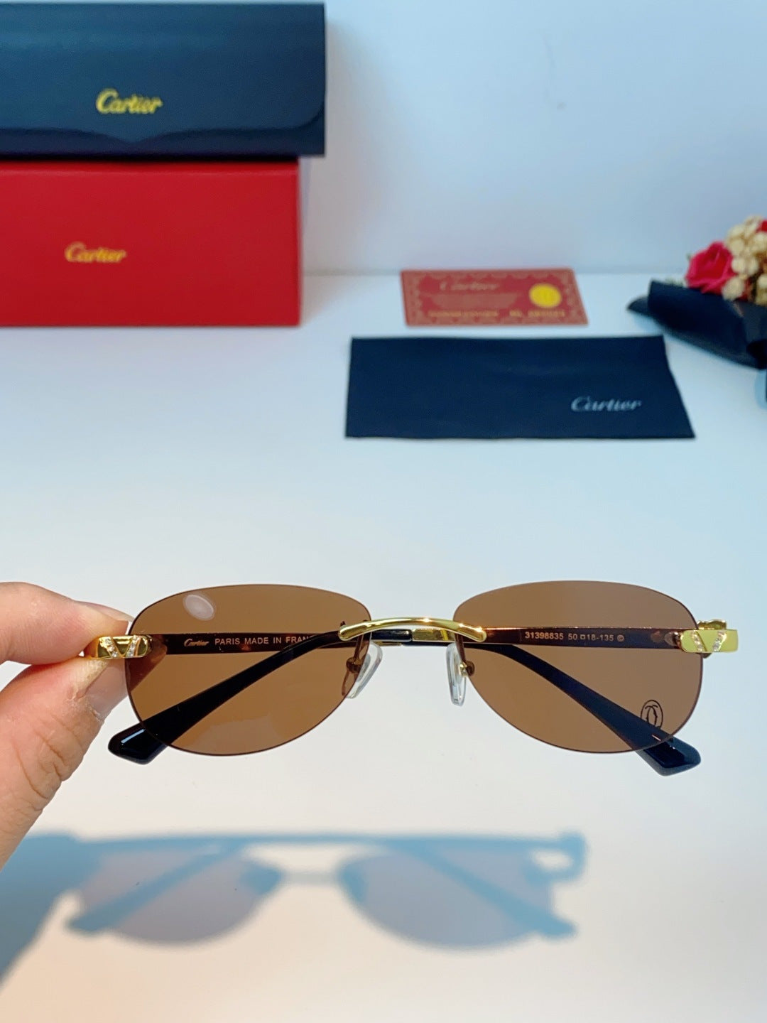 Cartier Lightweight Rimless Brown Lens Sunglasses for Men & Women - detail image 4