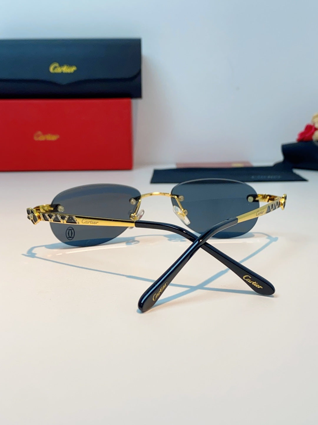 Cartier Lightweight Rimless Black Lens Sunglasses for Men & Women - detail image 3