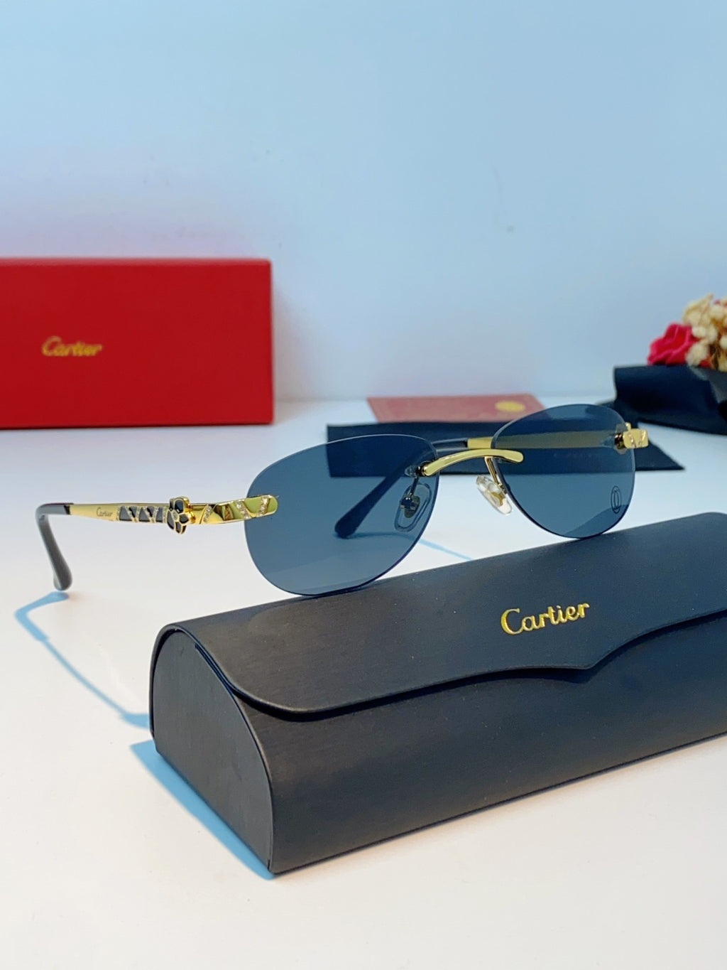 Cartier Lightweight Rimless Black Lens Sunglasses for Men & Women - detail image 10
