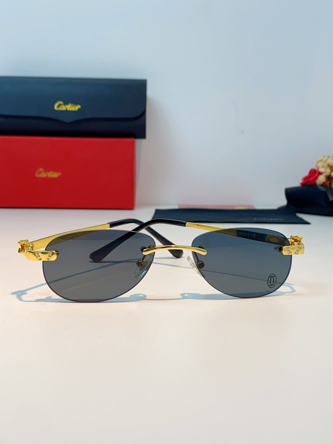 Cartier Lightweight Rimless Black Lens Sunglasses for Men & Women - detail image 2
