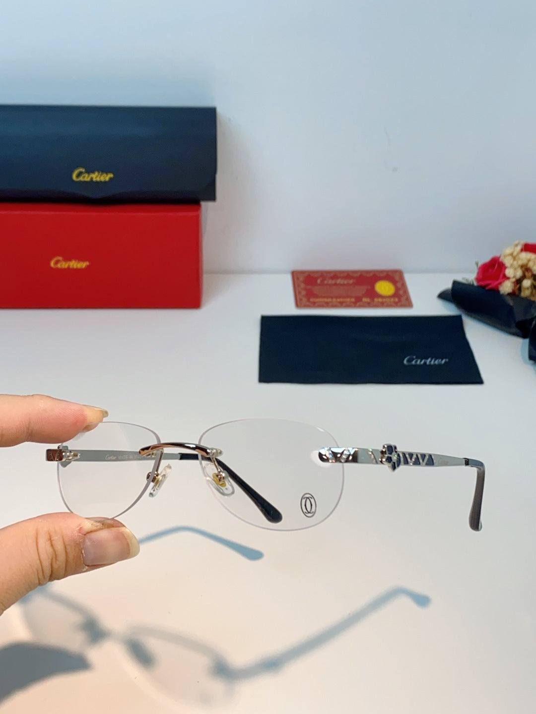 Cartier Lightweight Rimless Silver Lens Sunglasses for Men & Women - detail image 6