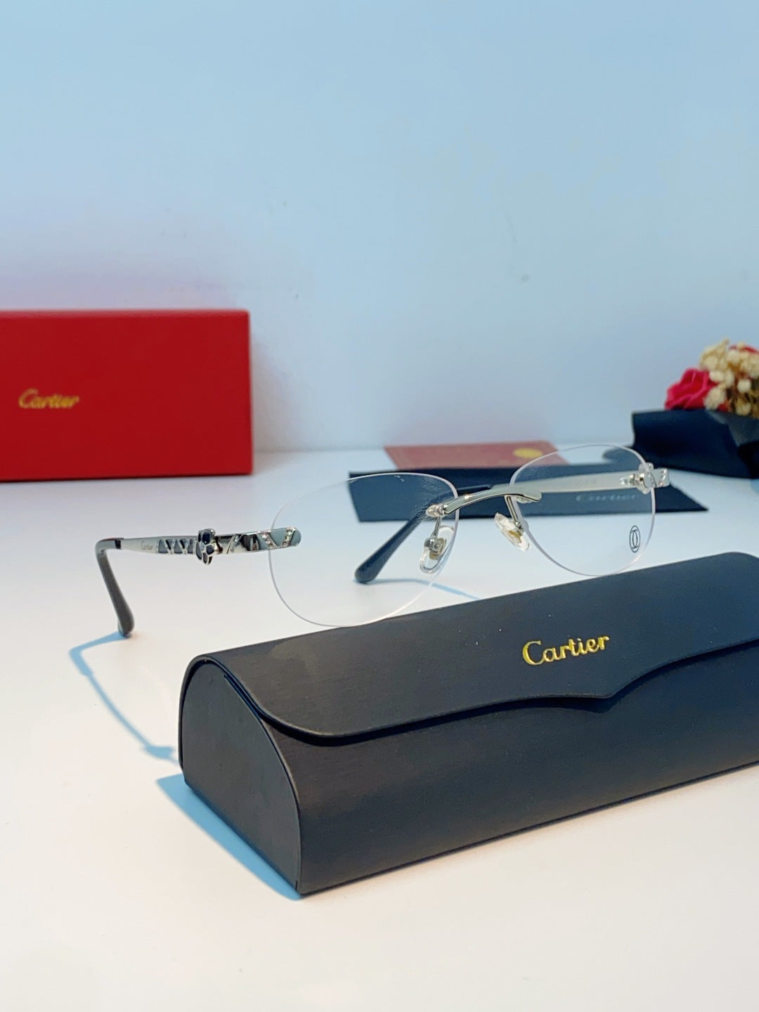 Cartier Lightweight Rimless Silver Lens Sunglasses for Men & Women - detail image 10
