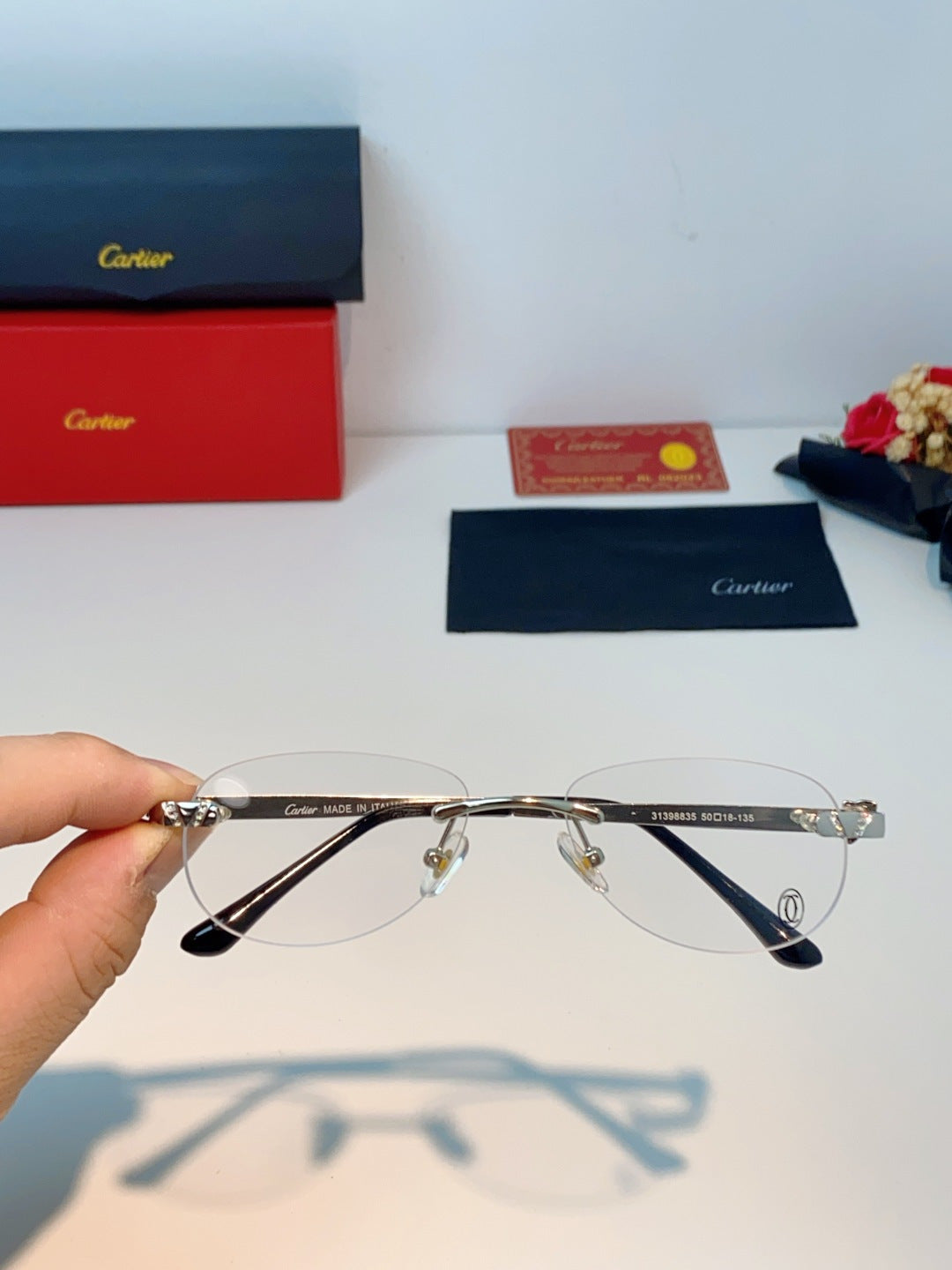 Cartier Lightweight Rimless Silver Lens Sunglasses for Men & Women - detail image 4