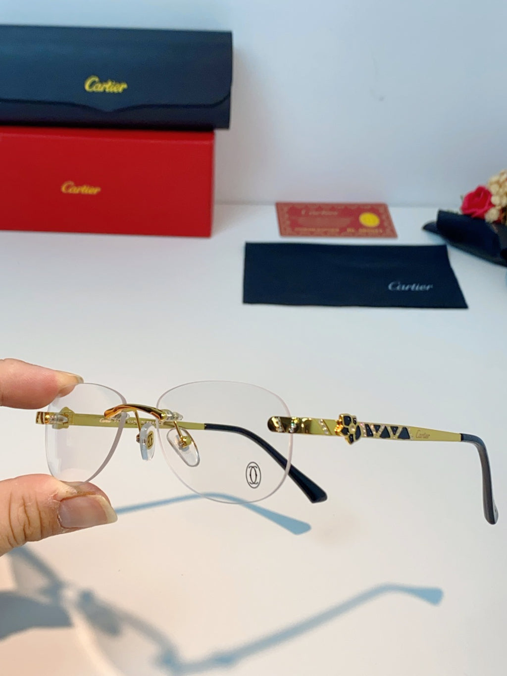 Cartier Lightweight Rimless Brown Lens Sunglasses for Men & Women - 487303 - detail image 6