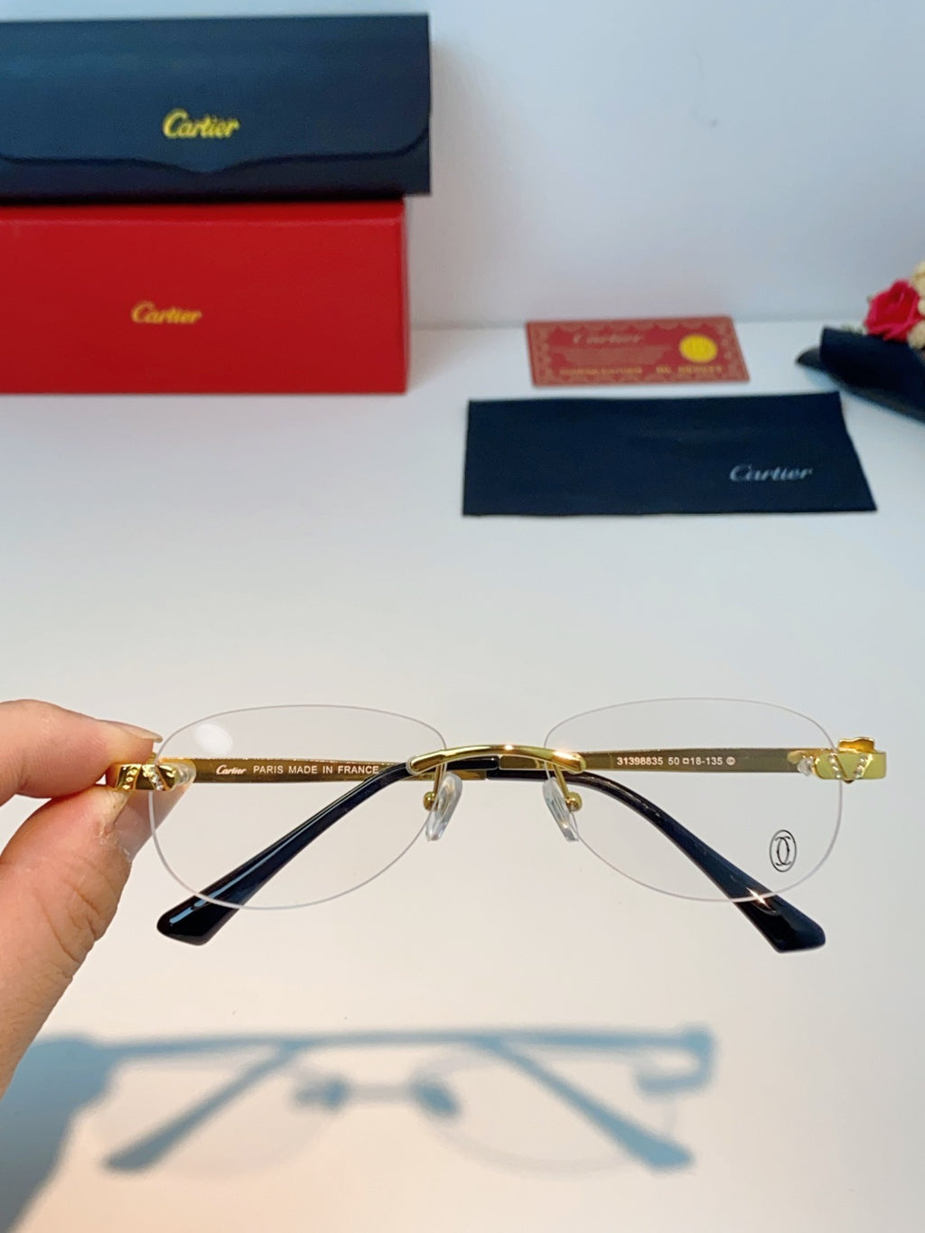 Cartier Lightweight Rimless Brown Lens Sunglasses for Men & Women - 487303 - detail image 4