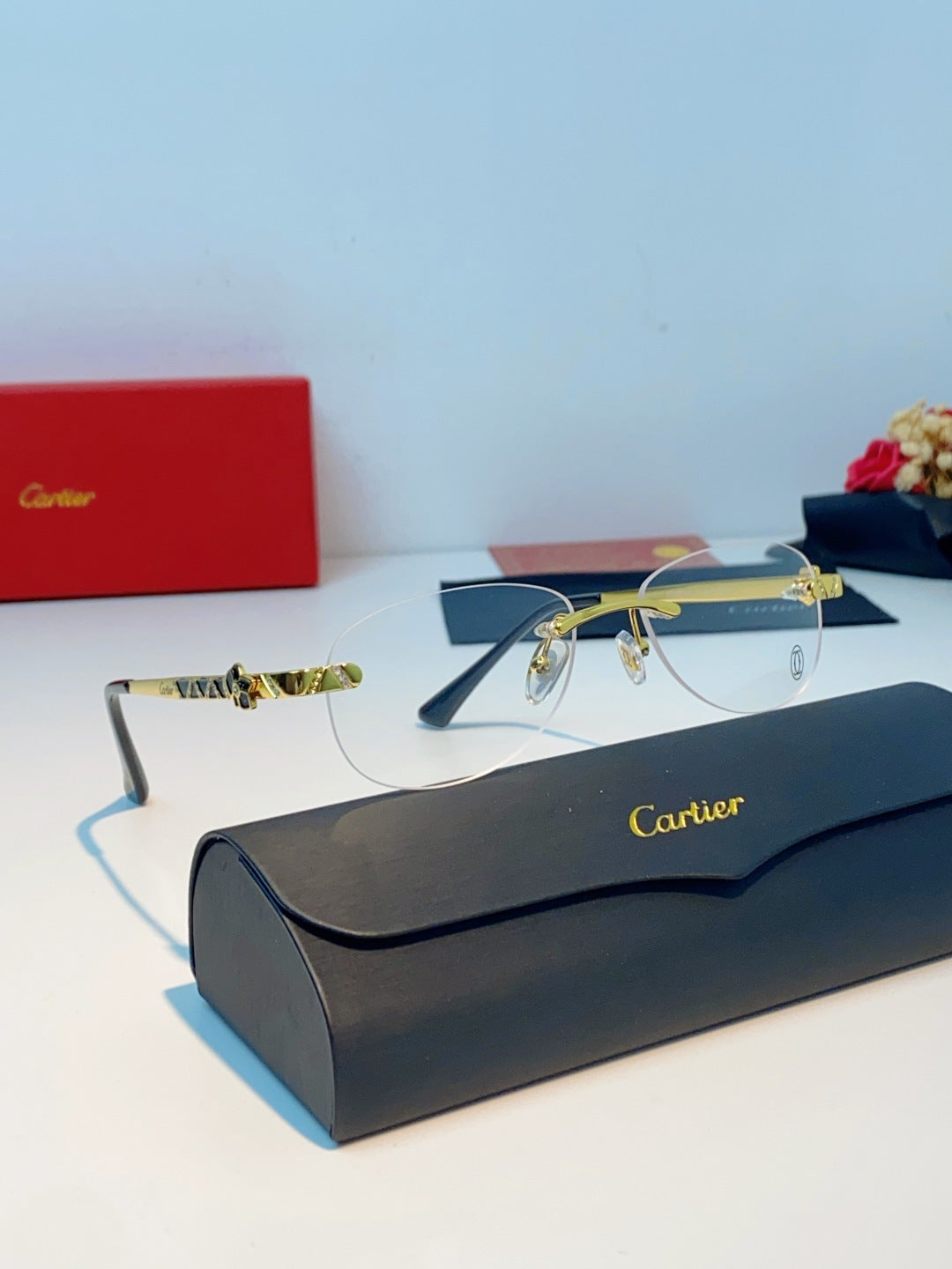Cartier Lightweight Rimless Brown Lens Sunglasses for Men & Women - 487303 - detail image 10