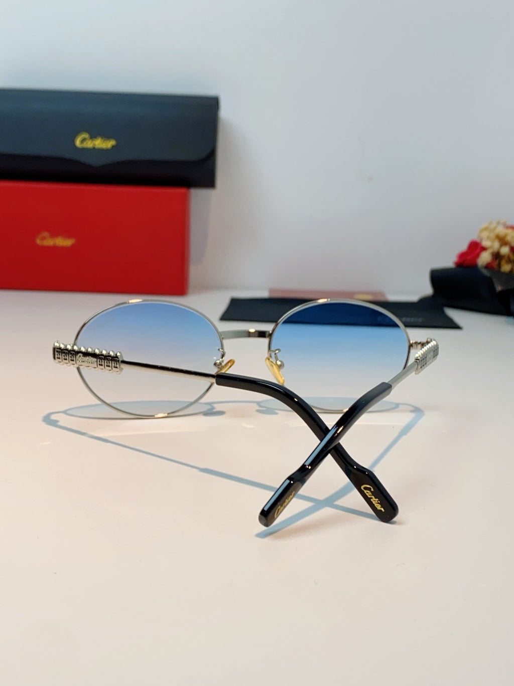Cartier Metal Oval Red Lens Sunglasses for Men & Women - detail image 3