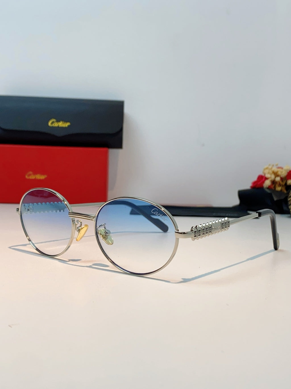 Cartier Metal Oval Red Lens Sunglasses for Men & Women