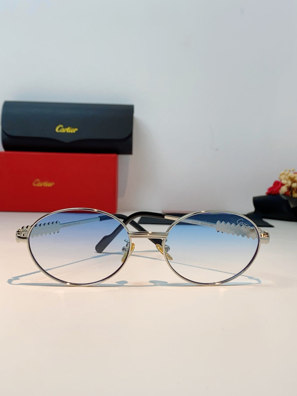 Cartier Metal Oval Red Lens Sunglasses for Men & Women - detail image 2