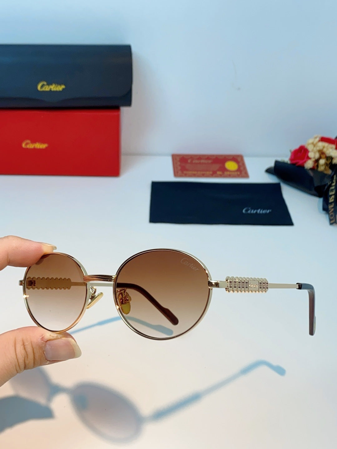 Cartier Metal Oval Orange Lens Sunglasses for Men & Women - detail image 6