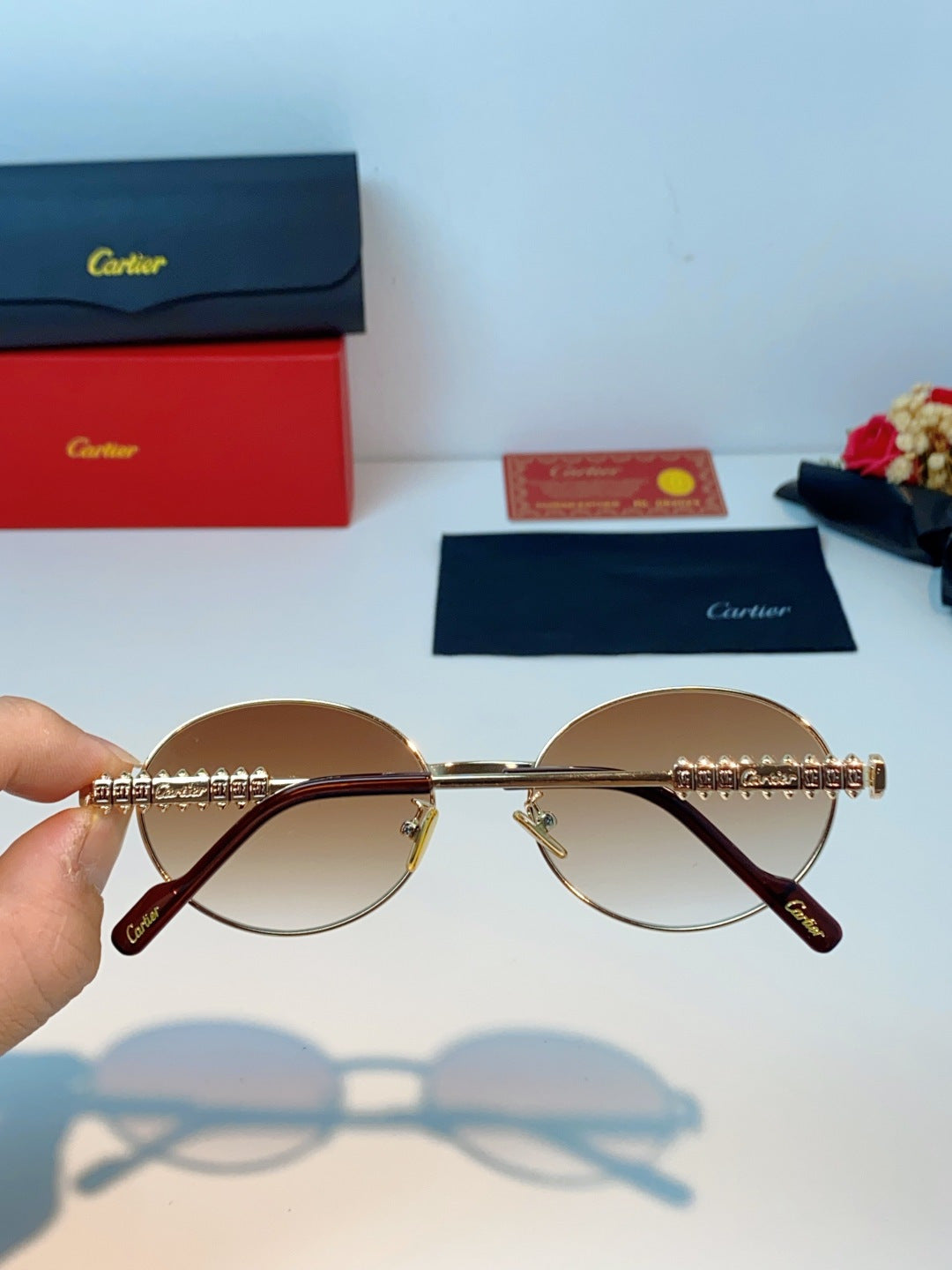 Cartier Metal Oval Orange Lens Sunglasses for Men & Women - detail image 5