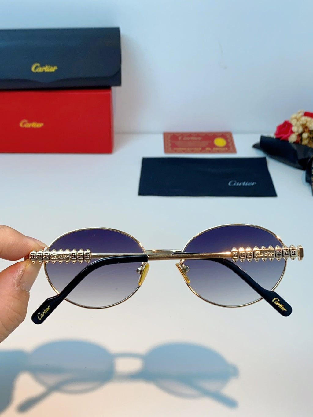 Cartier Metal Oval Brown Lens Sunglasses for Men & Women - detail image 5